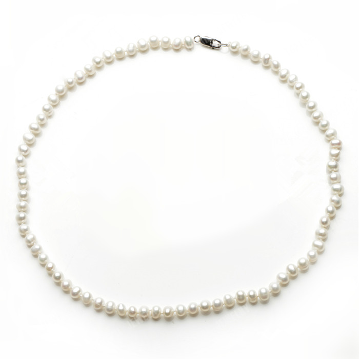 4.5-5mm White Cultured Freshwater Potato Pearl Knotted Necklace with Sterling Silver Clasp 20