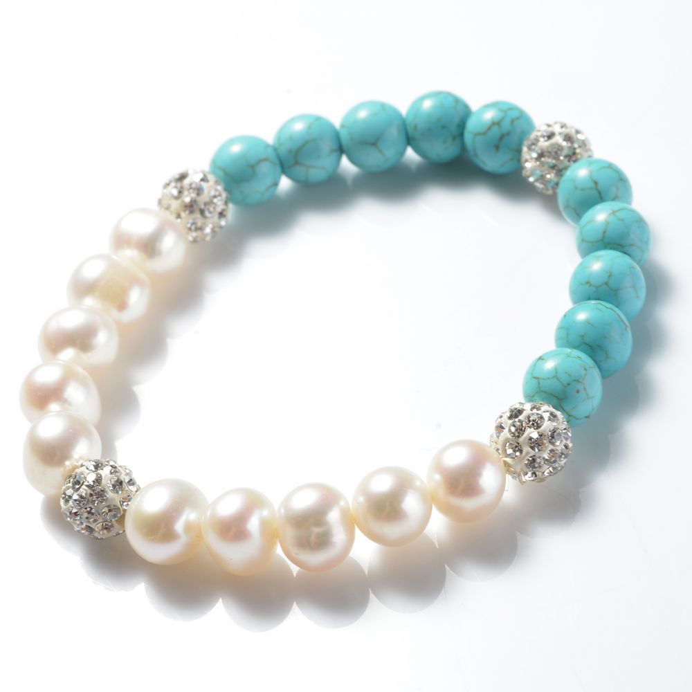 Freshwater Pearl and Turquoise Stretch Bracelet 