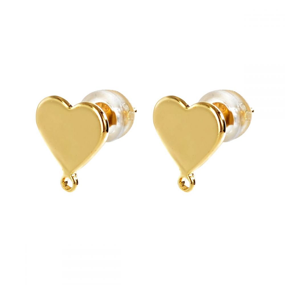 Heart Ear Stud Posts with Loops Gold Plated Studs Earrings Findings for  Jewelry Making
