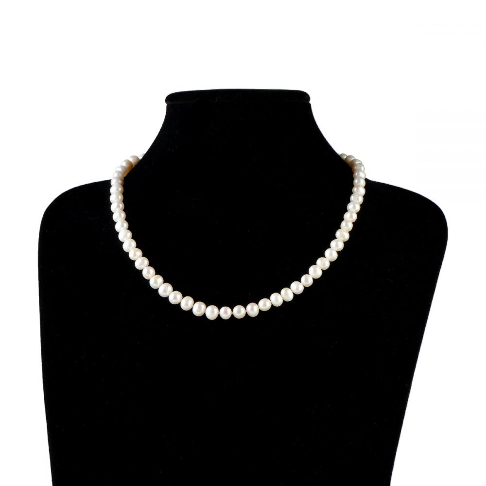 4.5-5mm White Cultured Freshwater Potato Pearl Knotted Necklace with Sterling Silver Clasp 20