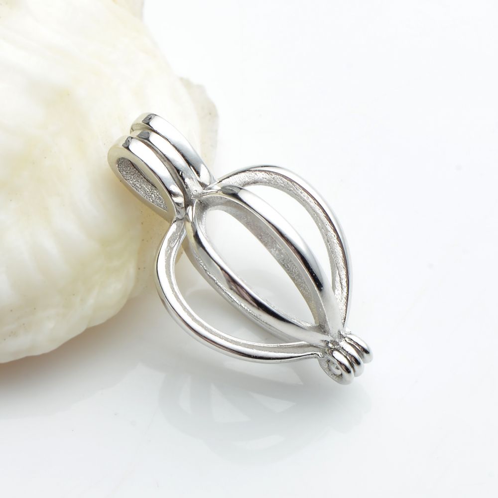 925 Sterling Silver Fun Gift!! Stone Heart Pearl Cage Pendant