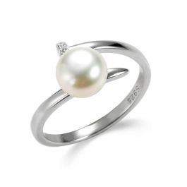 Nail Shape Sterling Silver Cultured Pearl Open Adjustable Ring