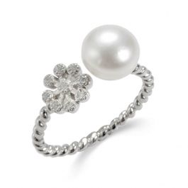 Shiny Flower Open Pearl Sterling Silver Twisted Band Rings for Women Girls