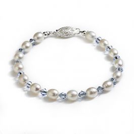 6-7mm Oval Freshwater Pearl and Blue Crystal Bracelets with 925 Silver ...