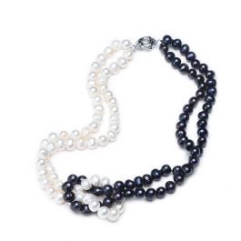 White and Black Freshwater Cultured Pearls Knot Necklace