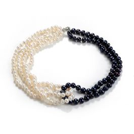 Multilayer Black White Freshwater Pearl Necklace Fashion Hand Knotted ...