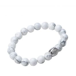 10mm White Howlite Elastic Mens Bracelet with Silver Plated Bead
