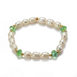 Oval Freshwater Pearl and Crystal Bead Bracelet for Women
