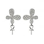 Butterfly Design 925 Sterling Silver Earrings Pearl Semi Mount Zircon Inlay