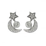 Fashion Star and Moon Design Earrings 925 Sterling Silver Zircon Semi Mountings for DIY