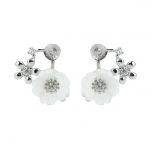 Plum blossom Shape Flower Stud Earrings 925 Sterling Silver Findings with White Shell 