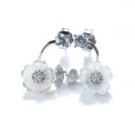 White Shell Design Flower CZ 925 Sterling Silver Curved Earrings for DIY Jewelry Findings