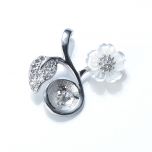 Unique Zircons Studded Leaf White Shell Flower 925 Sterling Silver Pendant Findings/Mountings