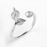 Double Leaf Trendy Female Finger Ring Adjustable Open 925 Silver Ring Mounts for Pearl