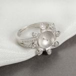 Sunflower Design Sterling Silver Halo Style Ring Mounting for Pearl Jewelry Making Fittings