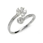 Flower Rhinestone S925 Accented Pearl Ring Mount Sterling Silver Bypass Ring Mounting for Women