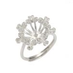Sterling Silver Rhinestone Flower Accented Ring Setting for Pearl Jewelry Making