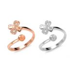 Lucky Four-leaf Clover Sterling Silver Bypass Ring Mounting for Pearl Jewelry Making