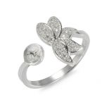 Rhinestone Flower Leaf Sterling Silver Pearl Ring Mounts Fittings Adjustable Size
