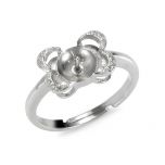 Double Layer Flower S925 Silver Adjustable Pearl Ring Mounting for Jewelry Making