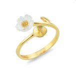 Gorgeous White Shell Flower 925 Sterling Silver Leaf Ring Semi Mounts Golden Color