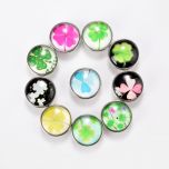18mm Alloy Lucky Clover Glass Cabochon Snap Buttons DIY Snap Jewelry Findings Multi Pattern At Random