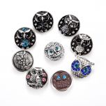 Owl Snap Button Charms Alloy Rhinestone 18mm Dia. Fit Snap Jewelry Bracelet