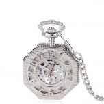 Octagon Mechanical Pocket Watch Silver Half Hunter Case Arabic Number