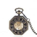 Octagon Mechanical Pocket Watches Antique Bronze Case Arabic Number