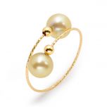 Exquisite 18 K Gold Double Pearl End Ring Adjustable for Ladies 