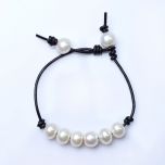 Simple Chic Freshwater Pearl Bracelet Leather String Bangle For Girls Gift 7 inch adjustable