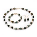 Faceted African Turquoise Stone and Freshwater Pearl Beaded Necklace Bracelet and Drop Earrings
