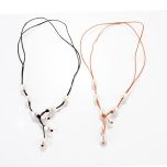 Trendy Boho White Rice Freshwater Pearl Leather Knotted Lariat Necklace