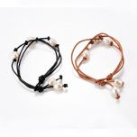 Handcraft Braided White Freshwater Pearl and Leather Bracelet Jewelry Gift For Her