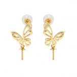 18K Gold Diamond Irregular Butterfly Stud Pearl Earrings Findings with Peg TEK876B