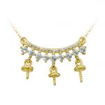 925 Silver zircon Collarbone chain necklace pendant setting with three dangler for pearl 