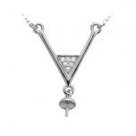 925 Silver Reversed A Pendant Setting with Cubic Zirconia Collarbone chain Necklace mounting