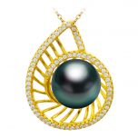 Spiral Shell Shape Inlaid with Zircon Middle Seat for Pearl 925 Silver Pendant Setting/Finding without Pearl & Chain