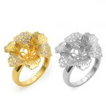 Elegant Big Flower 925 Silver Ring Jewelry Accessories/Findings with DIY Pearl Seat Base Custom size  