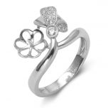 Chic Women's 925 Silver Zircons Paved Flower DIY Ring For Pearl Jewelry Findings