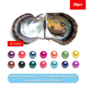 30PC Saltwater Akoya Cultured Pearl Oysters with 6-7mm Round Pearl for Jewelry Making Mix 14 Colors