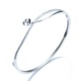 925 Sterling Silver Clear CZ Pave Bangle Findings with a pearl seat base