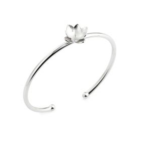 Fashion Lotus Flower 925 Sterling Silver Cuff Bangle Bracelet Jewelry Findings