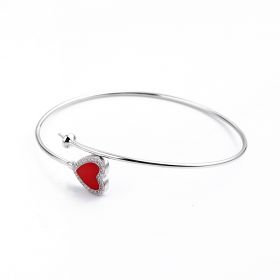 DIY red heart zircon 925 sterling silver bangle seat for pearl jewelry mounting/finding