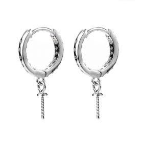 925 Silver Pave Set CZ Cubic Zirconia Huggie Hoop Earrings Finding 9EM08