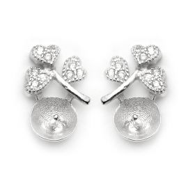 925 Silver Stud Earring Love Heart Zircon Flower Leaves Clover Design with Pearl Seat DIY Fitting