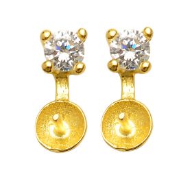 Gold Plated 925 Silver Clear CZ Stone Stud Earrings Findings