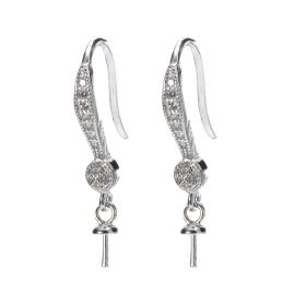 Simple Style 925 Sterling Silver Clear CZ Stone Hook Earrings Finding/Setting for pearl