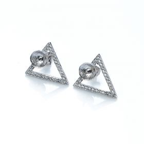 Triangle Design Stud Earrings Fittings CZ Studded 925 Sterling Silver Pearl Earring DIY Accessories