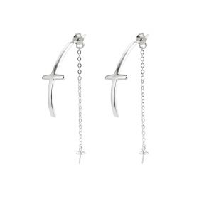 925 Sterling Silver Unique Cross Design Chain Thread Earring Findings/Setting